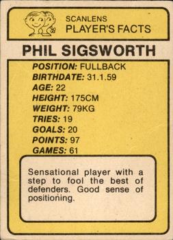 1981 Scanlens #113 Phil Sigsworth Back